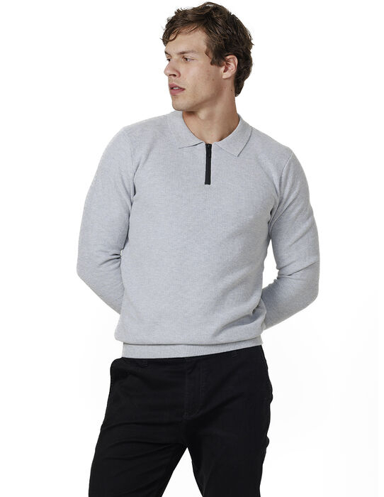 imagem de Polo Tricot Manga Longa Zíper Cinza Mescla