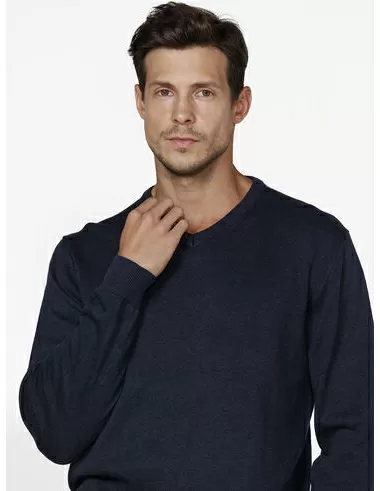 imagem de Tricot Gola V Noruega Marinho Mescla