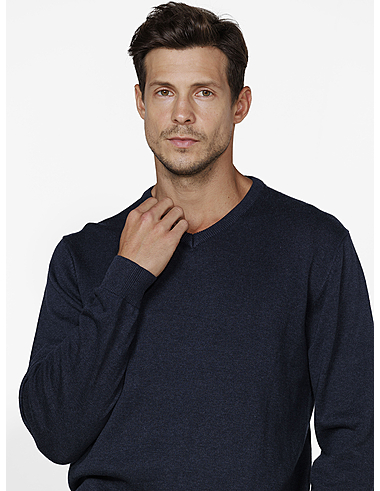 imagem de Tricot Gola V Noruega Marinho Mescla