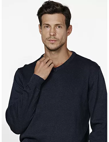 imagem de Tricot Gola V Noruega Marinho Mescla