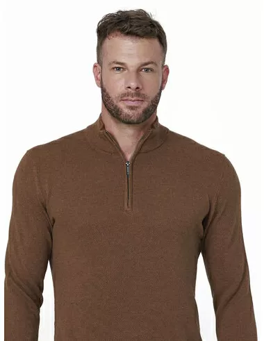 imagem de Tricot Meio Z�per Piquet Caramelo Mescla