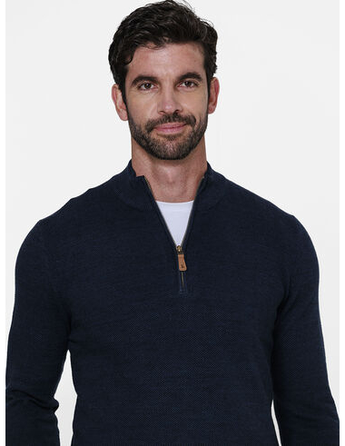 imagem de Tricot Meio Zíper Piquet Estônia Navy Mescla