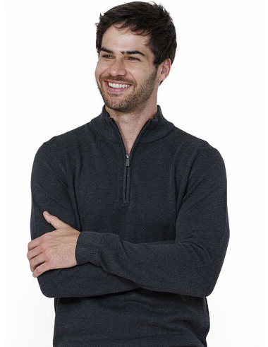 imagem de Tricot Meio Zíper Piquet Preto Mescla 